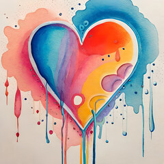 Coração Sonhador: Pintura em aquarela que reflete o amor.  IA Generativa - obrazy, fototapety, plakaty