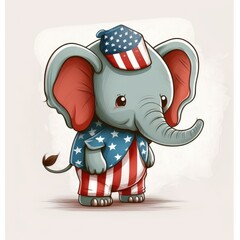 Obraz premium elephant cartoon style wearing American flag costume