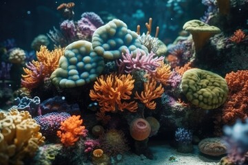 Beautiful hermatypic marine corals of various colorful