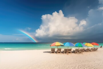 Fototapeta na wymiar beach with umbrellas and chairs