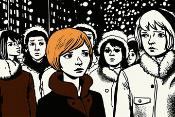 crowd of protesting feminist women at rally demonstrating for women's rights and equality. Generative AI illustration