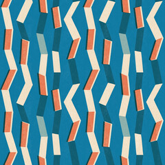 Irregular indigo zig zag with vertical stripes illustration. Contemporary collage seamless pattern. High quality print. - 595435144