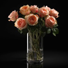 Roses in a tall slim vase.