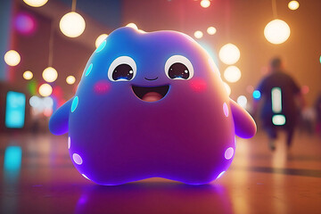 Illustration of Smiling Blue Polka Dot with blurred background