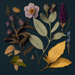Floral Botanical Arrangement: Pressed Flowers and Trendy Colors - Generative AI - Realistic Illustrations for Modern and Vintage Designs