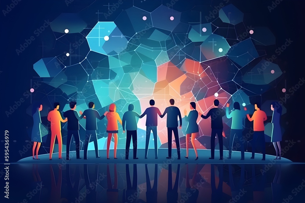 Wall mural panoramic teamwork, empathy, partnership and social connection in business, people joining together