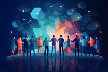 Panoramic Teamwork, empathy, partnership and Social connection in business, people joining together