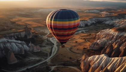 Obraz premium Hot air balloon adventure flying over mountains generated by AI