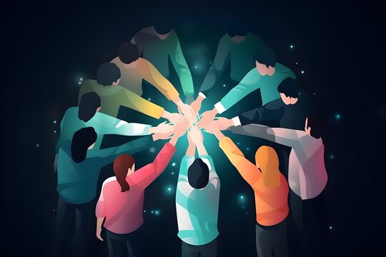 People joining hands together teamwork, group project, business, corporate. 