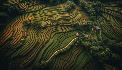 Fototapeta na wymiar Terraced rice paddies showcase Sa Pa agriculture industry generated by AI
