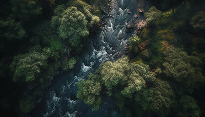 Fototapeta na wymiar Green trees flow in ravine, autumn beauty generated by AI