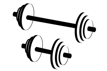 Black Vector barbell and Dumbbell, isolated on white