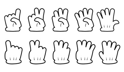 set vector outline doodle counting 1,2,3,4,5, or vote hand with glove