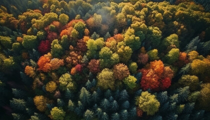 Naklejka na ściany i meble Vibrant autumn landscape, multi colored leaves, nature beauty generative AI