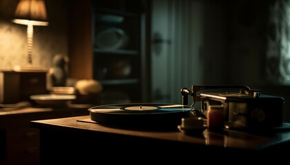 Obraz premium Antique turntable spinning nostalgia in old fashioned nightclub generative AI
