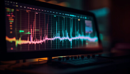 Heartbeat pulsating on computer monitor, doctor analyzing generative AI