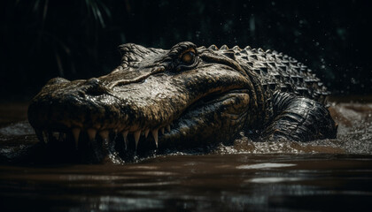 Naklejka premium Large crocodile open mouth reveals sharp teeth generative AI