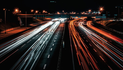 Fototapeta na wymiar Glowing headlights ignite the city rush hour generated by AI