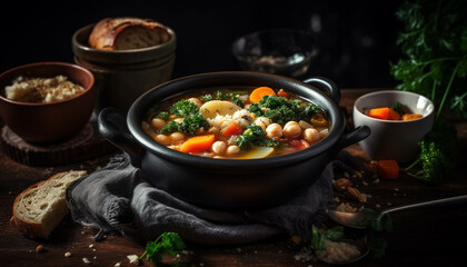 Rustic beef stew with fresh vegetables and herbs generated by AI