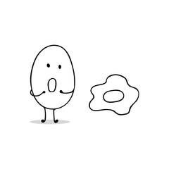 hand drawn funny egg and fried egg Cartoon Mascot Character Vector illustration color children cartoon funny food clipart