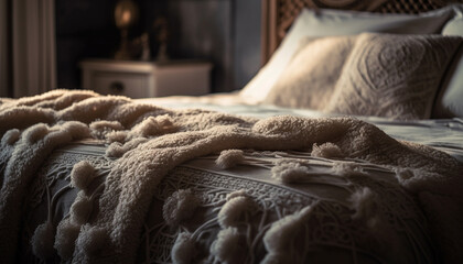 Fototapeta na wymiar Soft bedding and elegant decor for relaxation generative AI