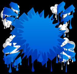 Blue and white Speech Bubble Graffiti on black Background. Urban painting style backdrop. Abstract discussion symbol in modern dirty street art decoration.