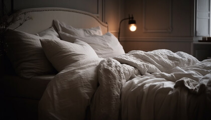 Fototapeta na wymiar Comfortable modern hotel room with elegant bedding generated by AI