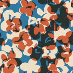 Block print Big abstract flowers seamless pattern. Botanical modern design. High quality photo - 595441714
