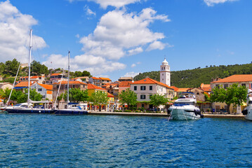 Skradin, Croatia. View on the Skradin and yachts in Krka national park in Croatia. small historic town and marina on the Adriatic coast