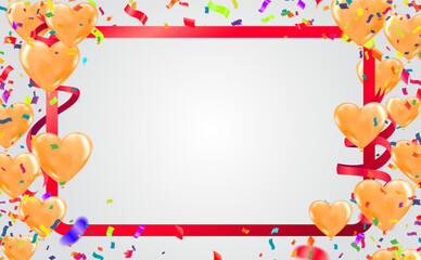 Valentine's day background with heart shaped balloons and confetti