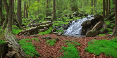 Fototapete Grün waterfall in the forest