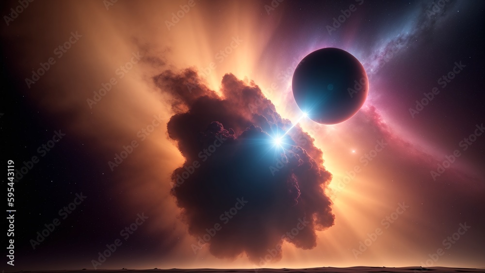 Wall mural a gorgeous view of a planet in the sky with a bright light ai generative