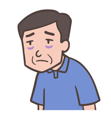 目の下にクマがある猫背の中年男性、無気力の人、上半身