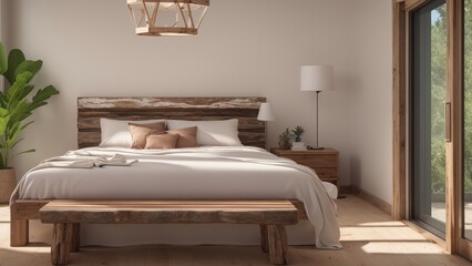 A Wonderful Bedroom With A Bed And A Bench In The Middle AI Generative