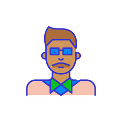Indian man wearing glasses. Bold color cartoon style simplistic minimalistic icon for marketing and branding line design