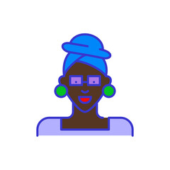 Dark skinned woman wearing turban. Bold color cartoon style simplistic minimalistic icon for marketing and branding line design