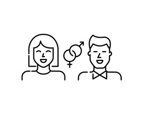 Obraz na płótnie Canvas Heterosexual couple. Straight dating app match. Happy girl and guy. Pixel perfect, editable stroke line icon