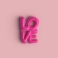 Vector 3d love lettering, three-dimensional cute text