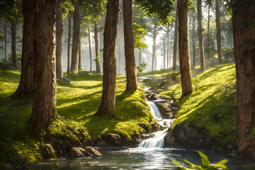 Obraz premium Creek in the woods. Generative AI.