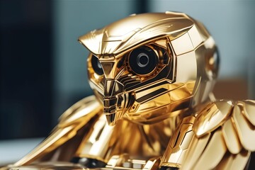 golden eagle metal robot prototype, generative ai generated technology