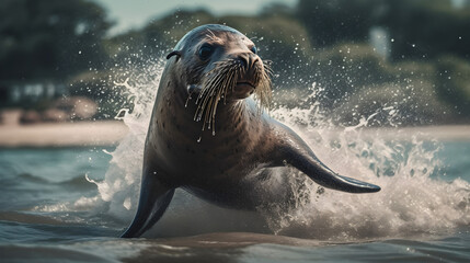 Obraz premium sea lion on the beach