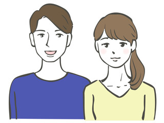 Fototapeta premium 筆ペンで描いた笑顔の男女二人の上半身イラスト