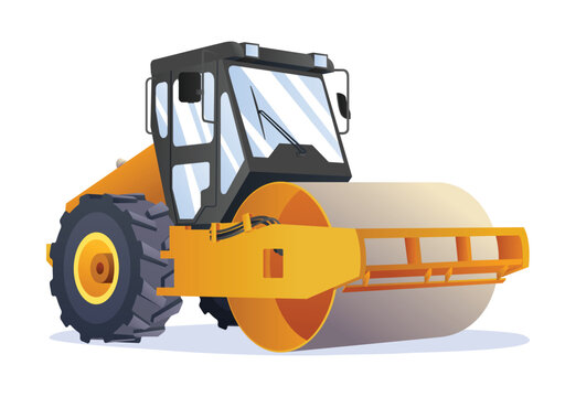 Steamroller compactor vector illustration. Heavy machinery construction vehicle isolated on white background