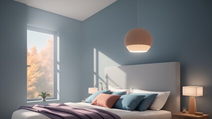 A Wonderful Bedroom With A Bed And A Window With A View AI Generative