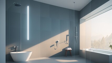 Fototapeta na wymiar A Captivating Rendering Of A Bathroom With A Tub And A Shower AI Generative