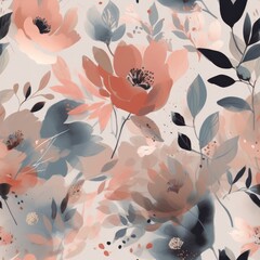 The floral seamless pattern illustration traditional watercolor and rose gold details. Generative AI
