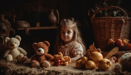 Smiling baby girls playing with teddy bear generated by AI