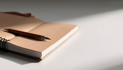 Blank page, pen, and book for studying generated by AI