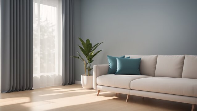 A Captivating Image Of A Living Room With A White Couch And A Plant AI Generative