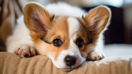 Corgi puppy quietly waiting